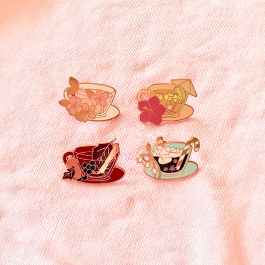 Seasonal Tea Cup Enamel Pin Set