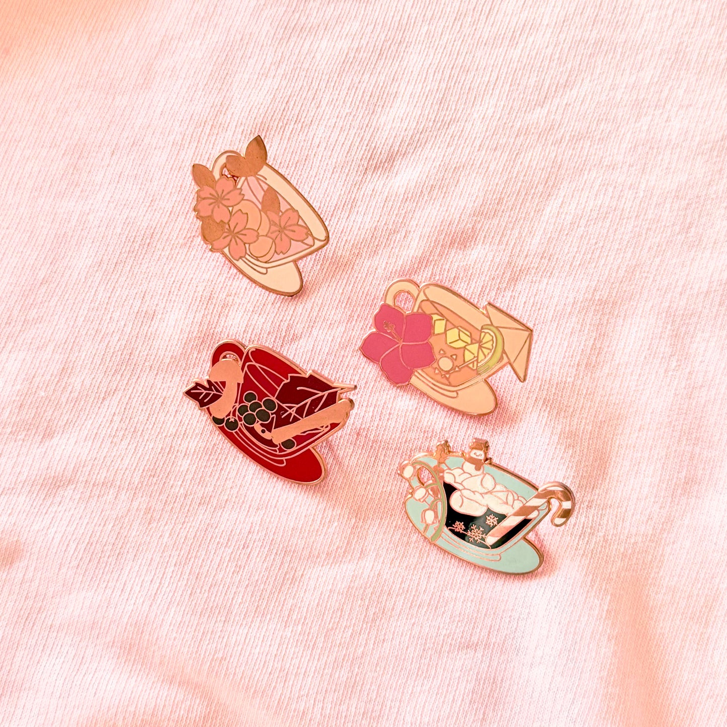 Seasonal Tea Cup Enamel Pin Set